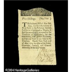 New York May 31, 1709 5s Very Fine. The earliest New Yo New York May 31, 1709 5s Very Fine.