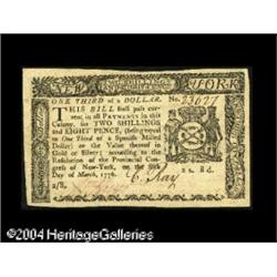 New York March 5, 1776 $1/3 Gem New. One of the nicest New York March 5, 1776 $1/3 Gem New.