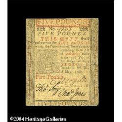 Pennsylvania May 1, 1760 L5 Very Fine. Really high grad Pennsylvania May 1, 1760 $5 Very Fine.