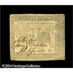 Pennsylvania June 18, 1764 5s Choice Very Fine. A scarc Pennsylvania June 18, 1764 5s Choice Very Fi