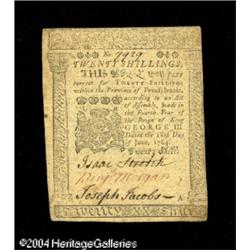 Pennsylvania June 18, 1764 20s About New. Incredible gr Pennsylvania June 18, 1764 20s About New.
