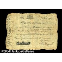 Virginia July 17, 1775 20s Very Fine-Extremely Fine. A Virginia July 17, 1775 20s Very Fine-Extremel