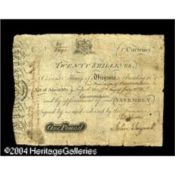 Virginia July 17, 1775 20s Very Fine. Another truly gre Virginia July 17, 1775 20s Very Fine.