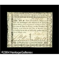 Virginia March 1, 1781 $500 Extremely Fine. A very Virginia March 1, 1781 $500 Extremely Fine.