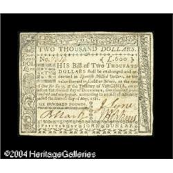 Virginia May 7, 1781 $2,000 Extremely Fine. The upp Virginia May 7, 1781 $2,000 Extremely Fine.