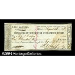 Detroit, MI- Michigan Land Warrant $100 Aug. 26, 18 Detroit, MI- Michigan Land Warrant