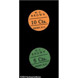 Hemp, NC- W.C. Brown 5¢, 10¢A pair of cardboard chits f Hemp, NC- W.C. Brown