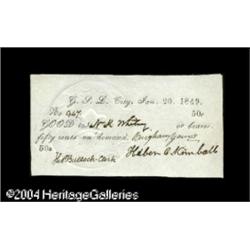 Salt Lake City, UT- Valley Scrip 50¢ Jan. 20, 1849 Salt Lake City, UT- Valley Scrip