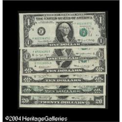 A Mixed Group of Six Minor Error NotesFr. 1906-F $1 196 A Mixed Group of Six Minor Error Notes.