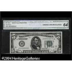 1928 $5 Federal Reserve Note, Fr-1950-J, Fine. Edge nic Fr. 1950-J $5 1928 Federal Reserve Note. CGA