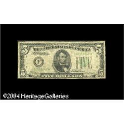 Fr. 1956-F* $5 1934 Mule Federal Reserve Note. Very G Fr. 1956-F* $5 1934 Mule Federal Reserve Note.