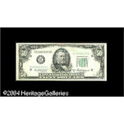 1950-B $50 Federal Reserve Note, Fr-2109-H*, Choice AU. Fr. 2109-H* $100 1950B Federal Reserve Note.