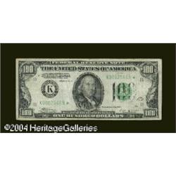Fr. 2154-K* $100 1934B Federal Reserve Note. Fine.A rar Fr. 2154-K* $100 1934B Mule Federal Reserve 