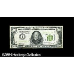 Fr. 2201-I $500 1934 Light Green Seal Federal Reserve N Fr. 2201-I $500 1934 Federal Reserve Note. V