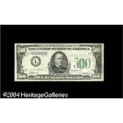 1934 $500 Federal Reserve Note, Fr-2201-L, XF. Fr. 2201-L $500 1934 Federal Reserve Note. Very Fine.