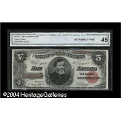 Fr. 363 $5 1891 Treasury Note CGA Extremely Fine 45. A Fr. 363 $5 1891 Treasury Note CGA Extremely F