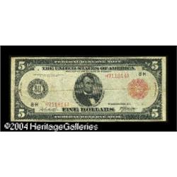 Fr. 839a $5 1914 Red Seal Federal Reserve Note Fine. A Fr. 839a $5 1914 Red Seal Federal Reserve Not