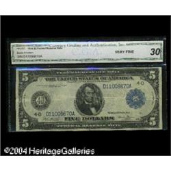 Fr. 857 $5 1914 Federal Reserve Note CGA Very Fine 30. Fr. 857 $5 1914 Federal Reserve Note CGA Very