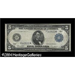 Fr. 867a* $5 1914 Federal Reserve Note Fine-VF. This ni Fr. 867a $5 1914 Federal Reserve Star Note F