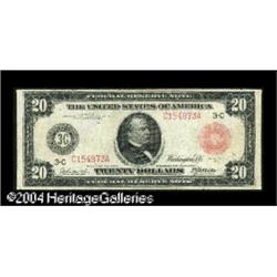 Fr. 954a $20 1914 Red Seal Federal Reserve Note Fine. A Fr. 954a $20 1914 Red Seal Federal Reserve N