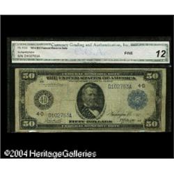 Fr. 1036 $50 1914 Federal Reserve Note CGA Fine 12. Thi Fr. 1036 $50 1914 Federal Reserve Note CGA F