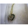 Image 2 : 10KT LADIES CHAIN WITH 10K HEART PENDANT, SET WITH SMALL DIAMONDS AND EMERALDS