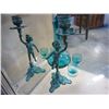 Image 2 : BLUE GLASS DECANTER SET AND 2 METAL CANDLE STICKS