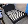 Image 1 : NEW FLOOR MODEL QUEENSIZE GREY UPHOLSTERED PLATFORM BEDFRAME, RETAIL $1199