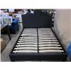 Image 2 : NEW FLOOR MODEL QUEENSIZE GREY UPHOLSTERED PLATFORM BEDFRAME, RETAIL $1199