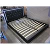 Image 1 : NEW QUEENSIZE FLOOR MODEL BLACK LEATHER WITH RHINESTONE ACCENT PLATFORM BEDFAME