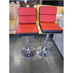 NEW PAIR OF RED AND BLACK LEATHER ADJUSTABLE GAS LIFT BAR STOOLS RETAIL $149 EACH