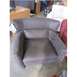 ULTRA MODERN BROWN FABRIC WITH WHITE STITCHING ACCENT CHAIR, RETAIL $1600