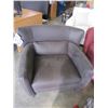 Image 1 : ULTRA MODERN BROWN FABRIC WITH WHITE STITCHING ACCENT CHAIR, RETAIL $1600