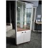 Image 1 : WHITE CORNER CABINET WITH GLASS SHELVES AND 2 DOORS