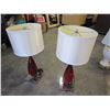 Image 2 : PAIR OF RED GLASS MODERN TABLE LAMPS WITH POWER OUTLETS