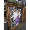 Image 2 : LARGE ANGEL PRINT ON CANVAS IN GOLD GUILDED FRAME WITH SOME CORNER DAMAGE ON FRAME