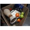 Image 2 : BOX LOT OF CLAY VASES AND DECORATIVE FRUIT STAND