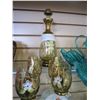 Image 2 : HAND PAINTED AMBER GLASS DECANTER SET AND THREE ART GLASS SWANS