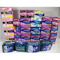 LARGE BAG OF ASSORTED FEMININE CARE PRODUCTS.