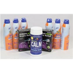 BAG OF MISC INCLUDING SUN SCREEN, SNORE RELIEF