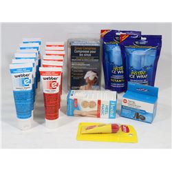 BAG OF MISC INCLUDING WEBER CREAM, SINUS COMPRESS