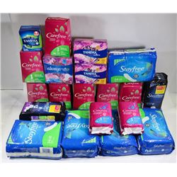 LARGE BAG OF ASSORTED FEMININE CARE PRODUCTS.