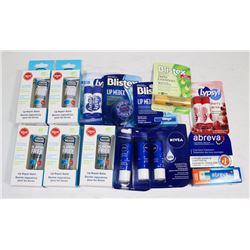 BAG OF ASSORTED LIP CARE PRODUCTS.