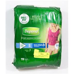 PACK OF SMALL SIZE MAXIMUM ABSORBENCY DEPEND