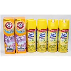 BAG OF LYSOL DISINFECTANT SPRAY AND ARM N HAMMER