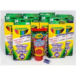 BAG OF CRAYOLA COLOUR PENCILS AND TUBE OF CRAYOLA
