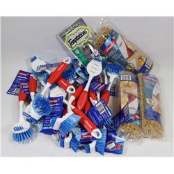 BAG OF VILEDA CLEANING BRUSHES AND MOP HEADS.