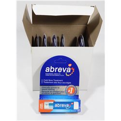 BOX OF ABREVA COLD SORE TREATMENT PUMP, 6 IN BOX.