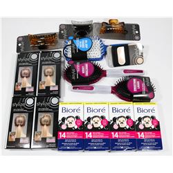 BAG OF MISC INCLUDING HAIR BRUSHES, HAIR CLIPS AND