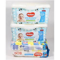 2 BOXES OF HUGGIES ONE AND DONE WIPES AND PACK OF